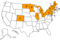 Persons infected with the outbreak strain of Salmonella Agona, United States, by state, January 1 to May 13, 2008. (N=28)