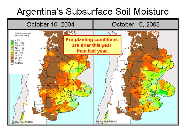 Map showing subsurface soil moisture, October 2004 and 2003.