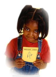 Image of girl holding an A+ report card