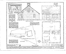 Gov. Thomas Prence House, drawing, south elevation, east elevation, first floor plan