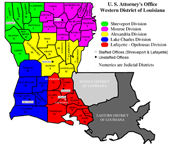 map of Louisiana highlighting the districts in the state