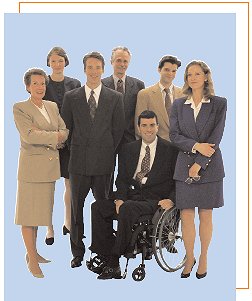 Group of men and women in the workforce - one man is in a wheelchair