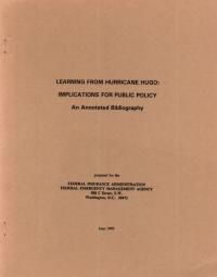 [graphic of cover of report-Learning from Hurricane Hugo Implications-Annotated Bibliography]