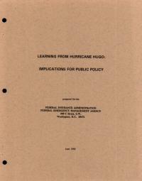 [graphic of cover of report-Learning from Hurricane Hugo Implications for Public Policy]