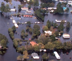 photo of a flooded town in tar river basin from hurricane floyd