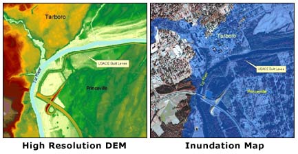 examples of a high resolution DEM and an inundation map