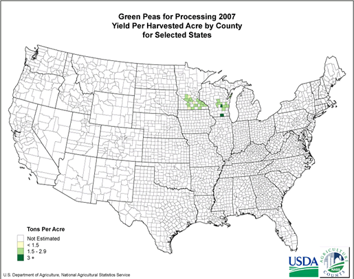 Green Peas: Yield per Harvested Acre by County