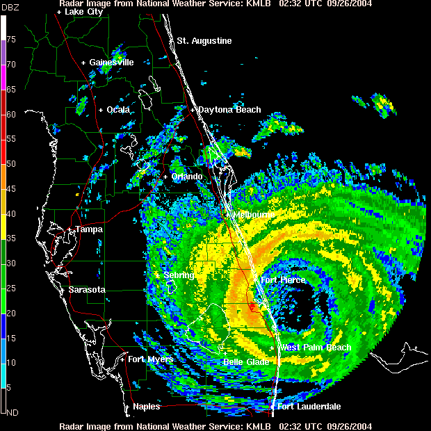 Radar image showing Jeanne making landfall