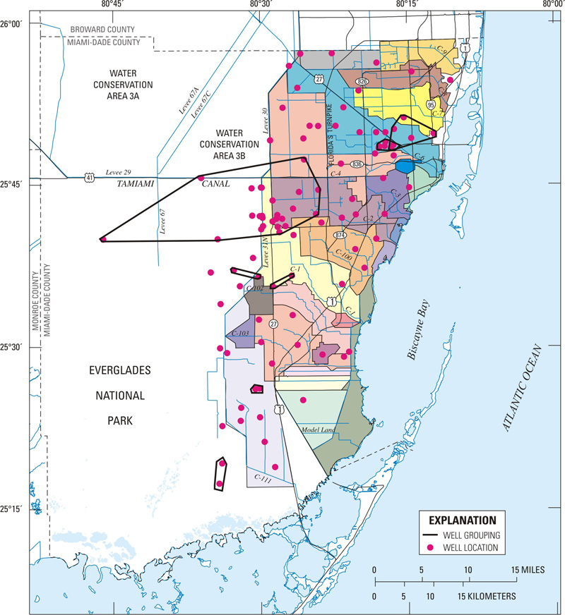 Map showing grouping of wells based on average correlation of water-level data during the wet season.