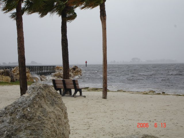 Photo of windy conditions and rough surf on the beach near Steinhatchee, FL, near the Taylor-Dixie County border.