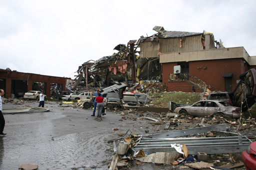 This image shows damage sustained by the Enterprise High School from the deadly tornado that struck on Thursday, March 1, 2007.