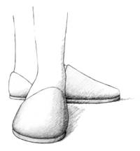 Drawing showing two feet clad in slippers