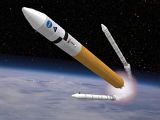 Concept image shows the Ares V cargo launch vehicle.