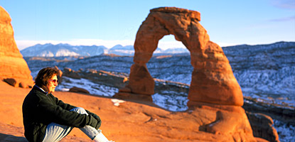 Enjoying sunset at Delicate Arch