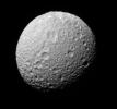 This monochrome view of Mimas, the clear filter 
image used for the color map, is presented here