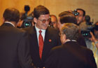 June 3, 2003, Madrid, Spain: Under Secretary Grossman, talking with NATO Secretary General, Lord Robertson. Photo Courtesy of NATO. 