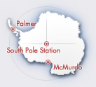 Image of Antarctica showing the locations of the three major U.S. Antarctic Stations