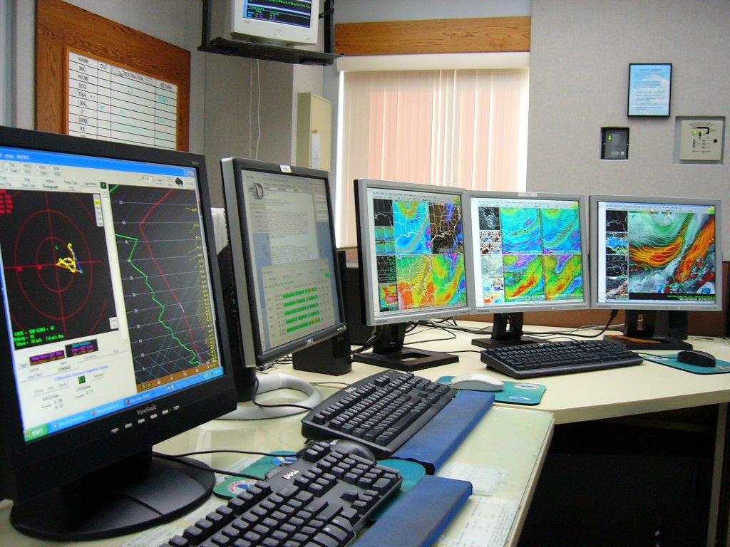 A photo a typical workstation that would be used our forecaster to prepare their forecasts.