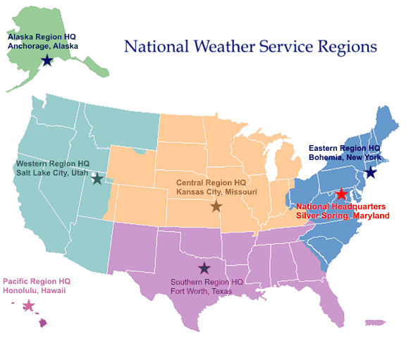 Map of NWS National and Regional Offices