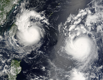 Saomai and Bopha were captured by the Terra satellite on August 8, 2006.