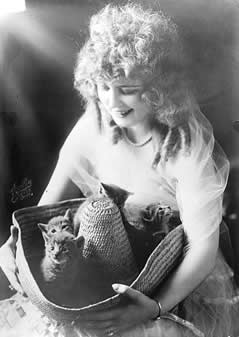 Photo:  woman holding  a  large brimmed hat with  3 kittens in it.