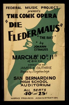 Poster, with green silhouette of a bat and performance information.