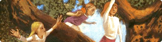 Illustration of children playing under a tree.