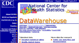 Snapshot of the NCHS Data Warehouse. This image opens in a new window. Close the window to return to this page.