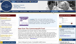 Snapshot of the Commonwealth Fund home page. Click to visit the site. Close the open window to return to this page.