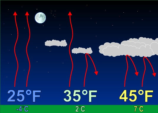 Effect of clouds on nighttime temperatures