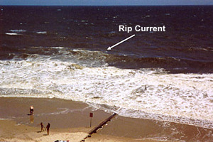 Arrow points to rip current