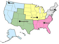 U.S. map with training regions