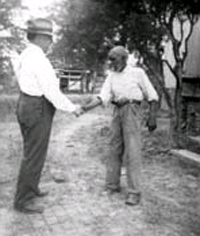 John Lomax and Uncle Rich Brown at the home of Julia Killingsworth near Sumterville, Ala., Oct. 1940