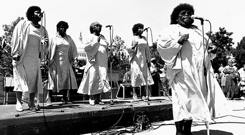 Mattie Johnson and the Stars of Faith perform on the Library of Congress's Neptune Plaza.