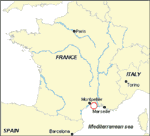 Figure 1. Geographic location of horses with laboratory-confirmed West Nile virus infection, France. Open circle indicates location of confirmed cases.