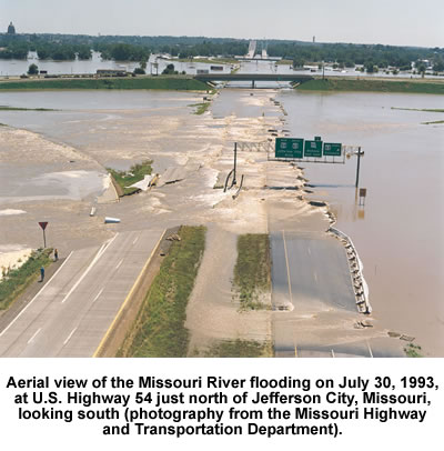 Photo showing closer view of flooded highway in Jefferson City.