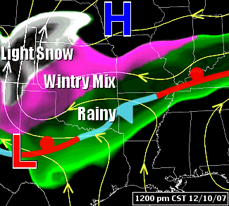 The weather pattern at 1200 pm CST on 12/10/2007.