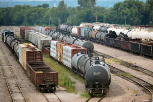 Freight train rail yard. If you need further assistance, call 800-853-1351 or email answers@bts.gov.