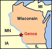 Map showing location of Genoa, Wisconsin.