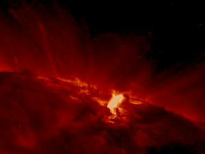 This movie shows a solar flare in action, created from a series of NASA TRACE observations in the Xray waveband in April 2002.