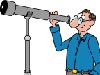 cartoon drawing of scientist and telescope