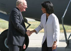 Secretary Rice is welcomed to Afghanistan by Ambassador Ronald E. Neumann. State Department photo by Hamid Hamidi