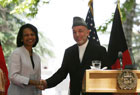 Secretary Rice meets with Afghan President Hamid Karzai. State Department photo by Hamid Hamidi