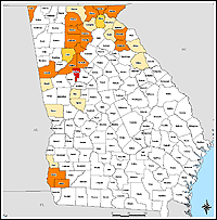 Map of Declared Counties for Disaster 1554