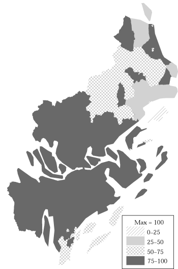 Figure 6 - Access to Pharmacies in the Stockholm Region (logsum weighted by travel pattern for women). If you are a user with a disability and cannot view this image, please call 800-853-1351 or email answers@bts.gov for further assistance.