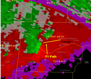 KGWX Base Velocity 0.5 deg at 623 AM CDT ~ 160K