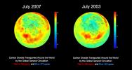 AIRS Global Distribution of Mid-Tropospheric Carbon Dioxide at 18-13 km 
Altitudes