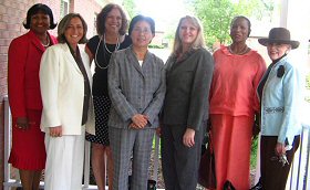 Pictured from left to right: Paulette Lewis, Women’s Bureau (WB) Regional Administrator (Atlanta); Jennifer Stamper, Chrysalis House (CH) Treatment Director; Dr. Carmella Yates, CH Clinical Director; WB Director Shinae Chun; Lisa Minton, CH Executive Director; Beverly Lyle, WB Regional Administrator (Dallas); and Sheila Taluskie, CH Job Readiness Coordinator.  (Women’s Bureau photo)