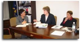 Women's Bureau Director Shinae Chun meets with Deputy Director Lisa Kruska and Senior staff member, Josie Gomez to discuss workplace flexibility.