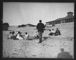 Arnold Genthe photographing George Sterling, Mary Austin, Jack London and Jimmie Hooper on the beach at Carmel, California
